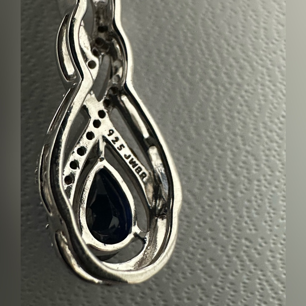 Lab-Created Blue & White Sapphire with Sterling Silver 18” Necklace /Pendant NIB - Picture 2 of 6